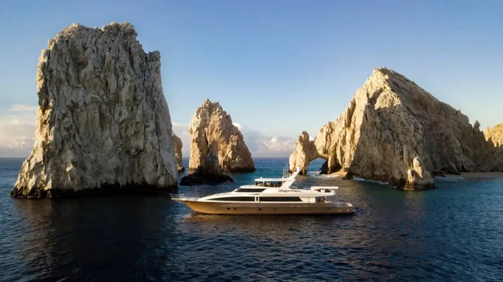 Super yacht infront of the arch in Cabo San Lucas