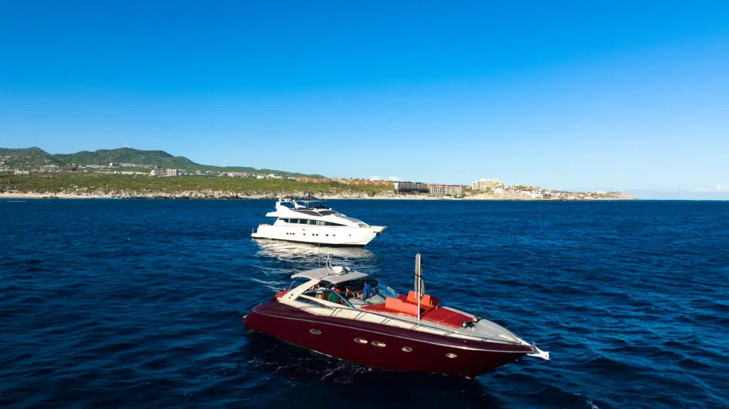 White and red yacht on the ocean